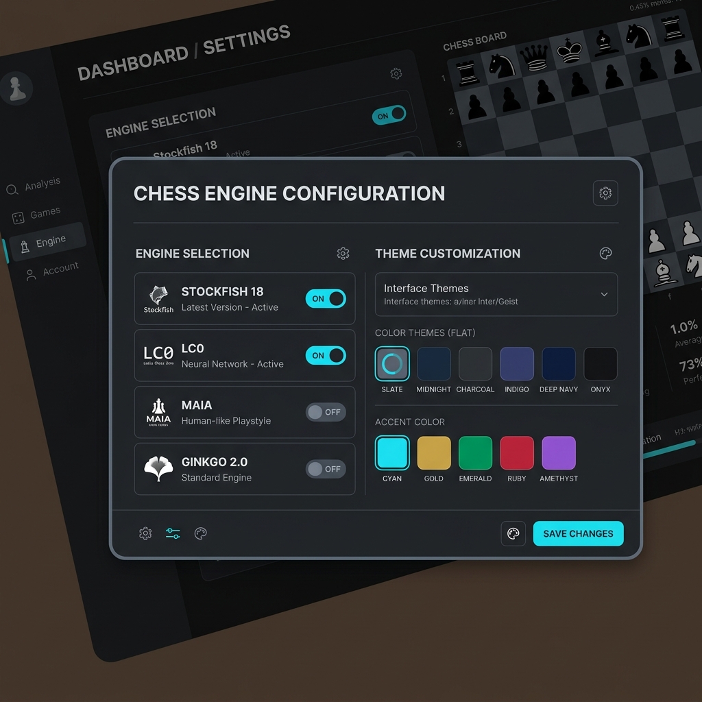 Settings for changing the engine and such. OmniChess offers great customization.